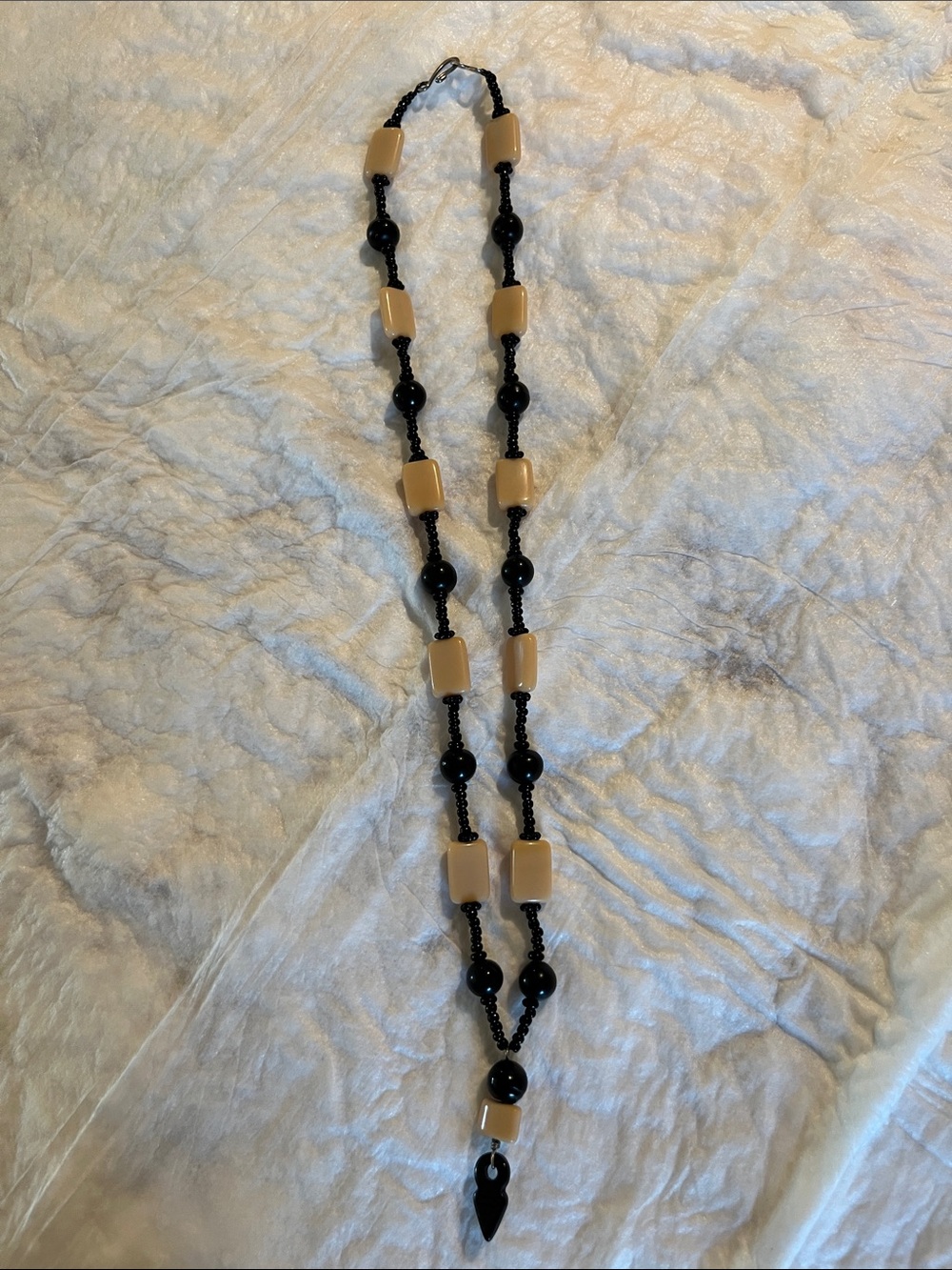Source Unknown Black and Beige Beaded Long Necklace